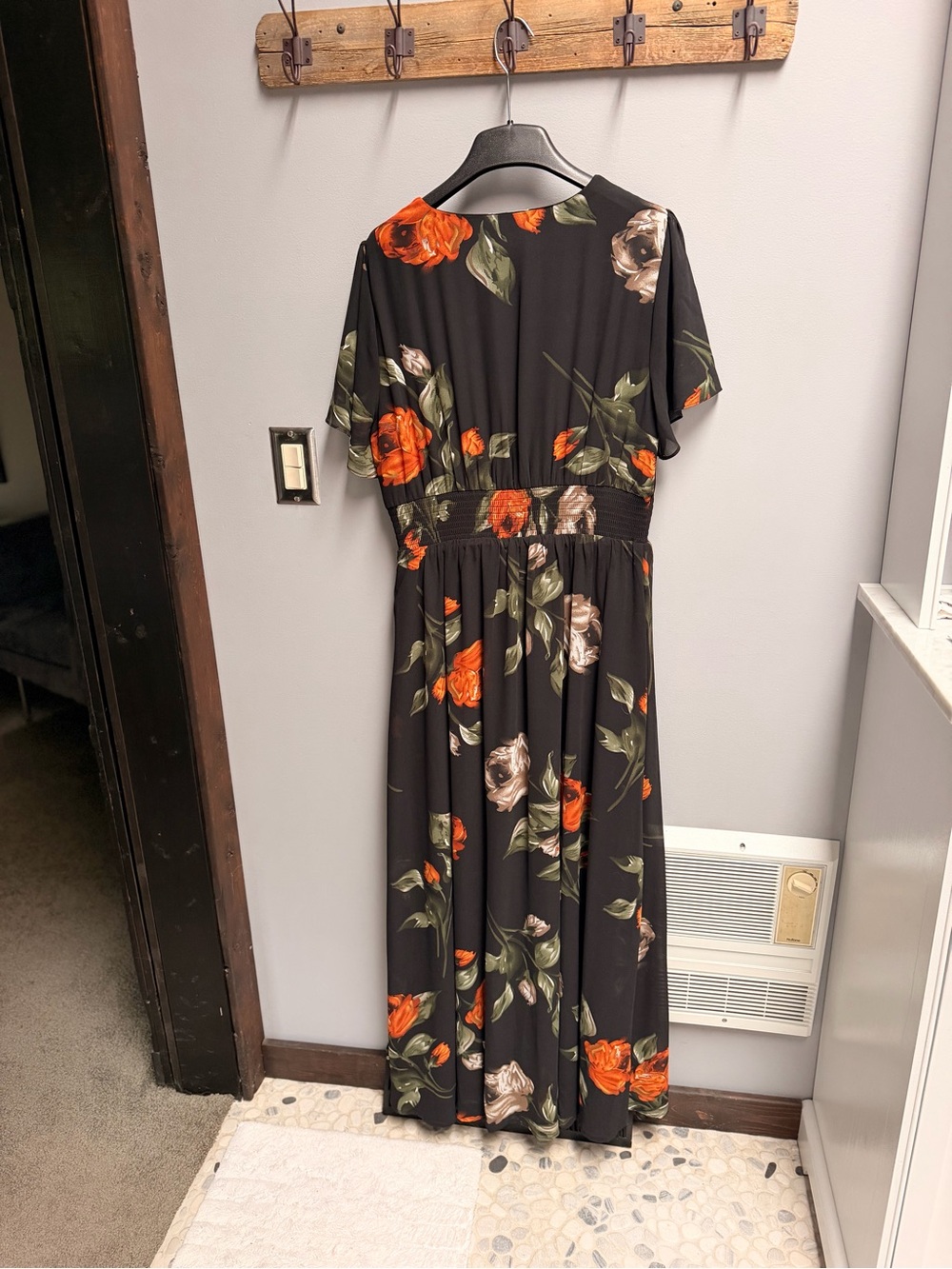Baltic Born Birdie Maxi - BLACK Floral Maxi Dress with Orange & Cream Flowers - Picture 6 of 8